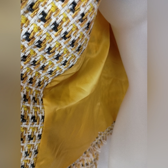 LULU'S Yellow Multi Color Tweed Patchwork Casual Corpcore Barbiecore Jacket - Picture 9 of 11